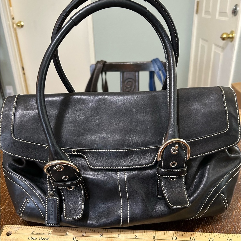 Coach Black Leather Handbag Satchel #9686 READ